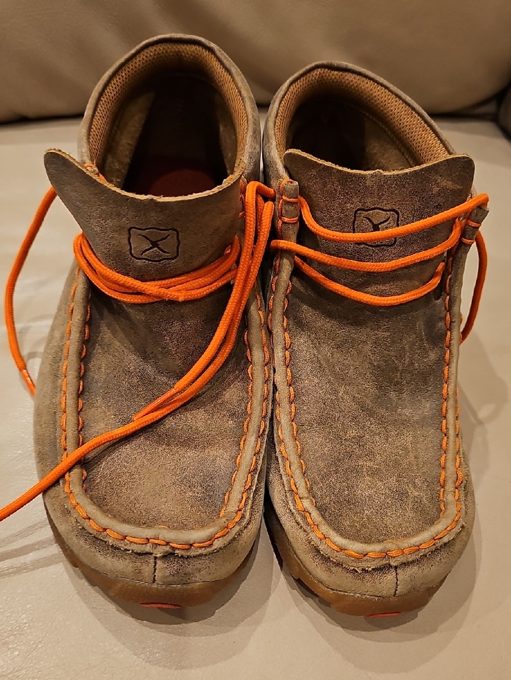 Twisted X Brown Suede Kids Moccasins with Orange Laces
